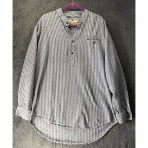 Lee Valley Grandfather Shirt Men XL Blue White Stripe Flannel Ireland